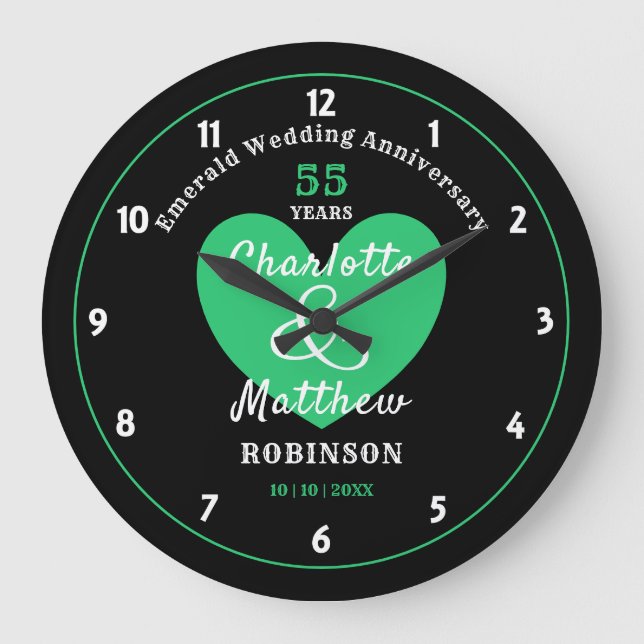 55th Anniversary Emerald Wedding Gift Personalised Large Clock (Front)