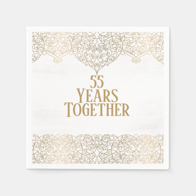 55th Anniversary Gold Lace On White Napkins (Front)