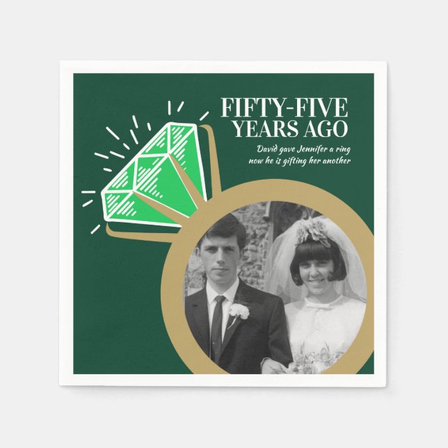 55th anniversary party emerald gold ring photo napkin (Front)