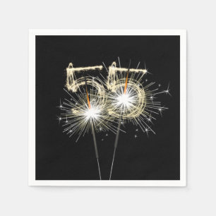 55th Anniversary Party Sparklers on Black Napkin
