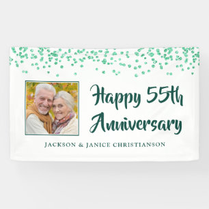 55th Anniversary Photo Emerald Green Confetti Banner