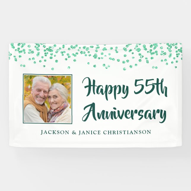 55th Anniversary Photo Emerald Green Confetti Banner (Horizontal)