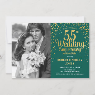55th Anniversary with Photo - Emerald Green Gold Invitation