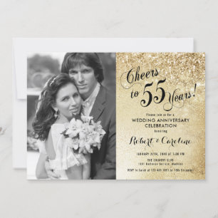 55th Anniversary with Photo - Gold Invitation