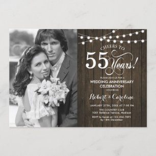 55th Anniversary with Photo - Rustic Wood Invitation