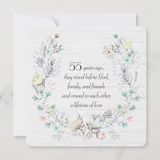 55th Anniversary Wreath On Wood Invitation (Front)