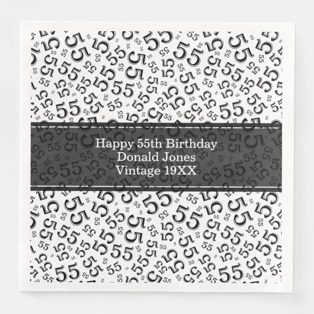 55th Birthday Age Number Pattern Black/White Napkin (Front)