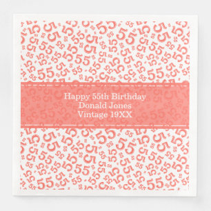 55th Birthday Age Number Pattern Coral/White Napkin