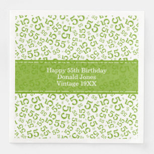 55th Birthday Age Number Pattern Green/White Napkin