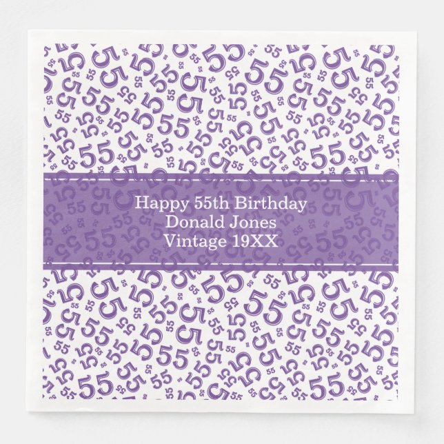 55th Birthday Age Number Pattern Purple/White Napkin (Front)