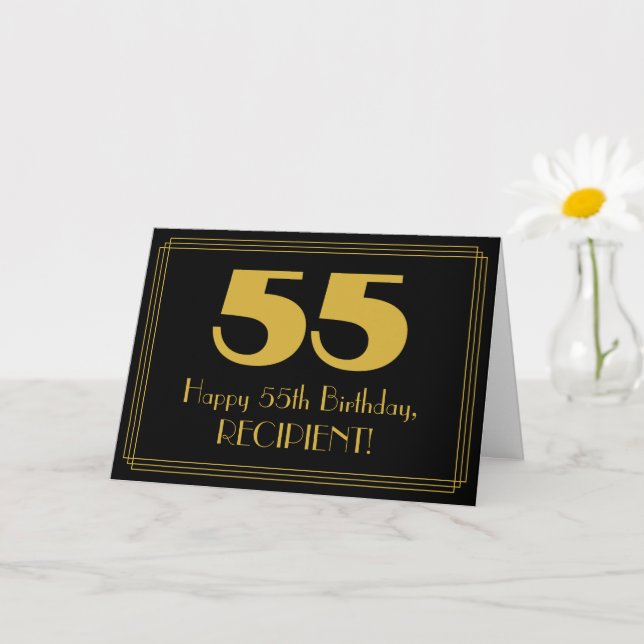 55th Birthday: Art Deco Inspired Look "55" & Name Card (Small Plant)