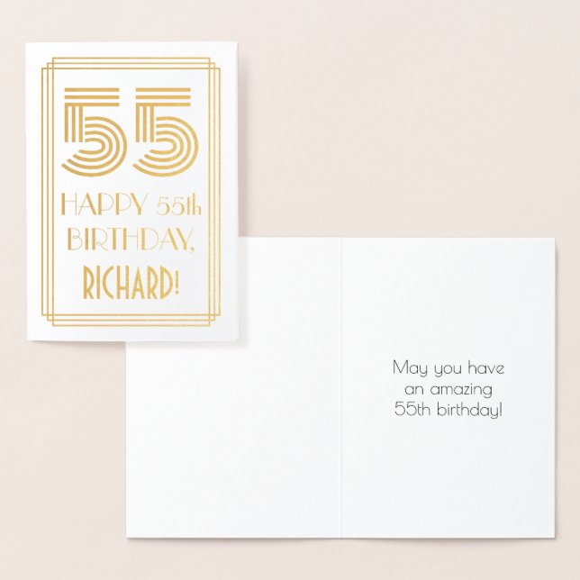 55th Birthday - Art Deco Inspired Look "55" & Name Foil Card (Display)
