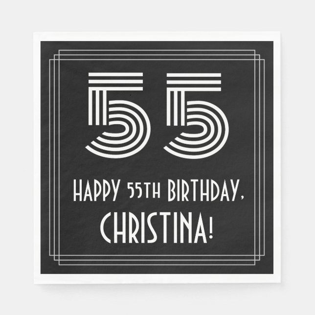 55th Birthday: Art Deco Inspired Look "55" + Name Napkin (Front)