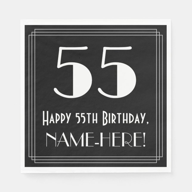 55th Birthday ~ Art Deco Inspired Look "55", Name Napkin (Front)