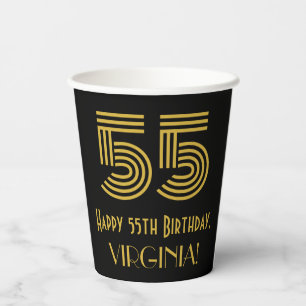 55th Birthday: Art Deco Inspired Look “55” & Name Paper Cups