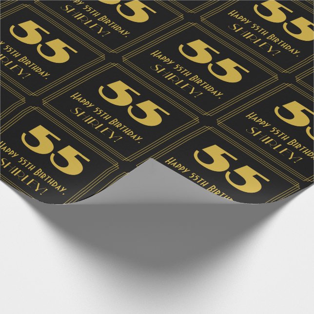 55th Birthday – Art Deco Inspired Look "55" & Name Wrapping Paper (Corner)