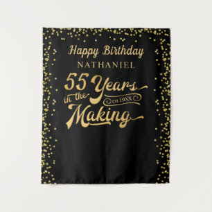 55th Birthday Backdrop Black Gold Confetti Tapestry