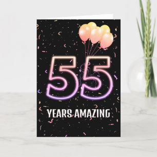 55th Birthday Balloons and Confetti Card