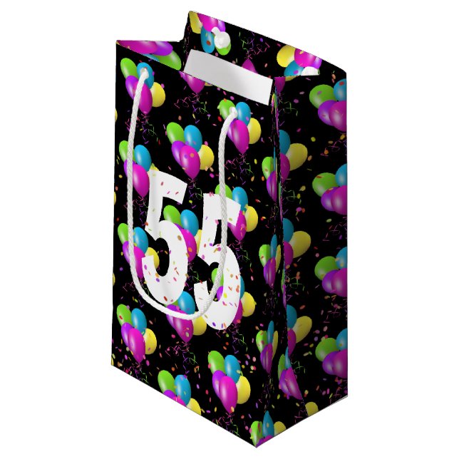55th Birthday Balloons and Confetti Small Gift Bag (Front Angled)