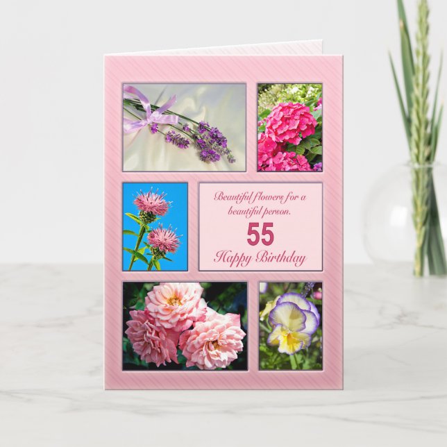 55th birthday, beautiful flowers card (Front)