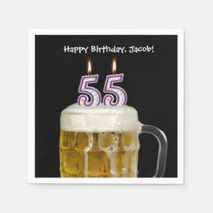 55th birthday beer with candles napkin