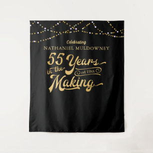 55th Birthday Black Gold Photo Op Backdrop Tapestry