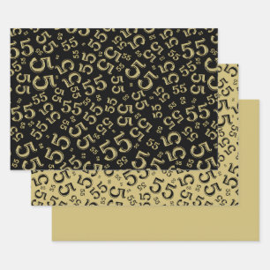 55th Birthday Black/Gold Random Number Pattern 55 Wrapping Paper Sheet