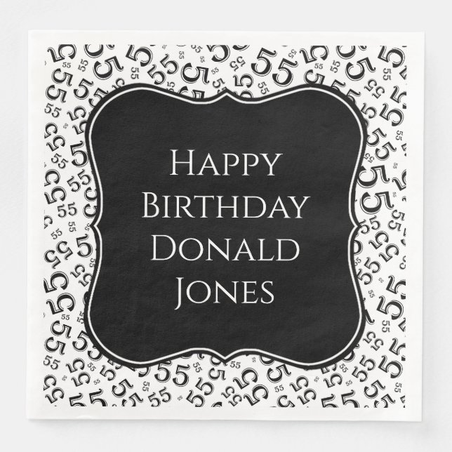 55th Birthday Black/White Bracket Number Pattern Napkin (Front)