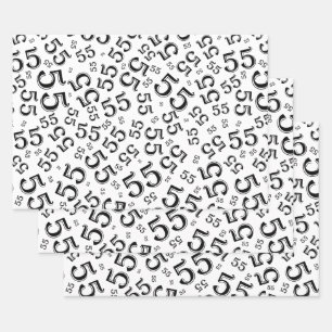 55th Birthday Black/White Random Number Pattern 55 Wrapping Paper Sheet