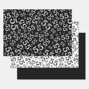 55th Birthday Black/White Random Number Pattern 55 Wrapping Paper Sheet