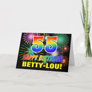 55th Birthday: Bold, Fun, Fireworks, Rainbow 55 Card