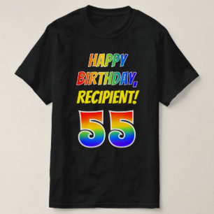 55th Birthday — Bold, Fun, Rainbow 55, Custom Name T-Shirt
