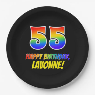 55th Birthday: Bold, Fun, Simple, Rainbow 55 Paper Plate