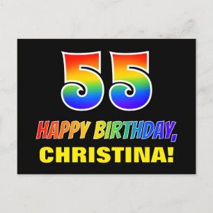 55th Birthday: Bold, Fun, Simple, Rainbow 55 Postcard