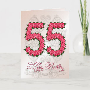 55th birthday card with roses and leaves