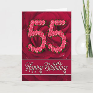 55th birthday card with roses and leaves