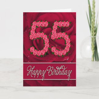 55th birthday card with roses and leaves