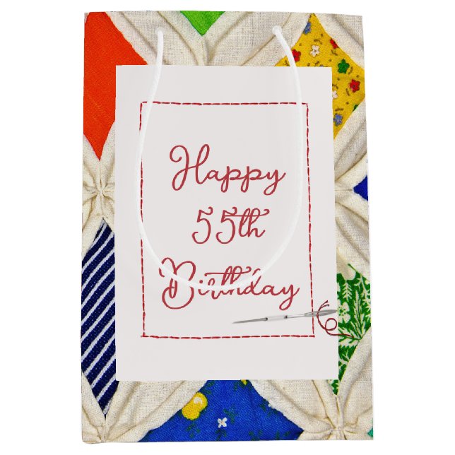 55th Birthday Cathedral Window Quilt Medium Gift Bag (Front)