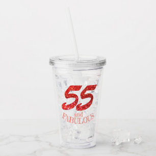 55th Birthday Celebration Coral Glitter Bokeh Acrylic Tumbler