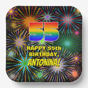 55th Birthday: Colourful, Fun Celebratory Firework Paper Plate