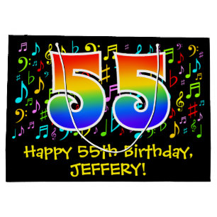 55th Birthday - Colourful Music Symbols, Rainbow 5 Large Gift Bag