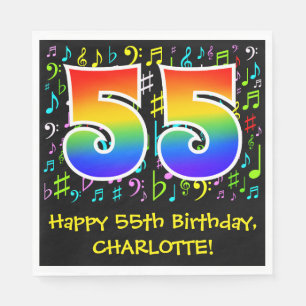55th Birthday - Colourful Music Symbols, Rainbow 5 Napkin