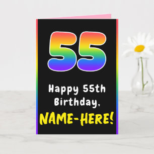 55th Birthday: Colourful Rainbow # 55, Custom Name Card