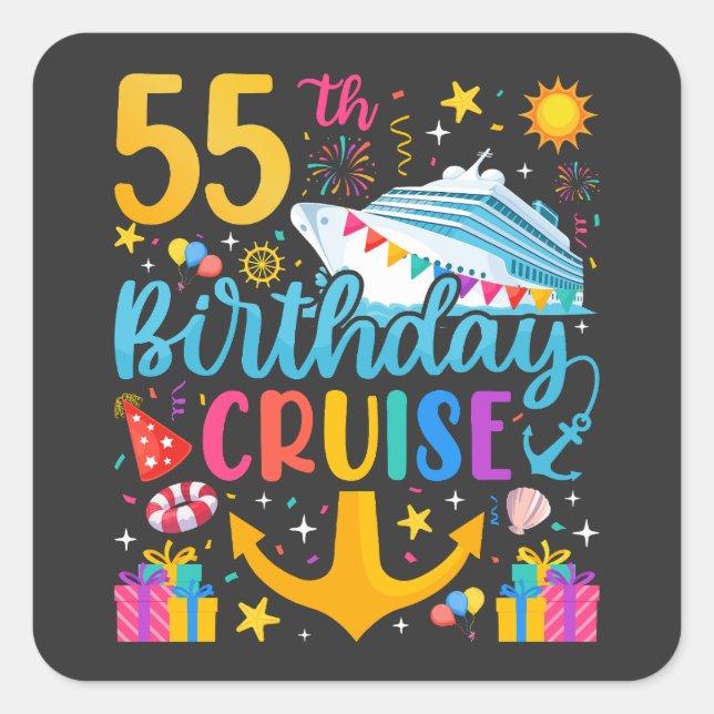 55th Birthday Cruise B-Day Party Square Sticker (Front)