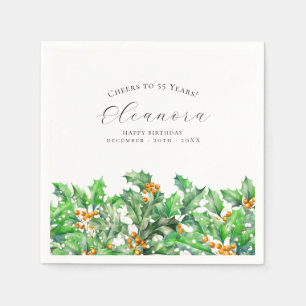 55th Birthday December Birth Flower Holly Custom Napkin