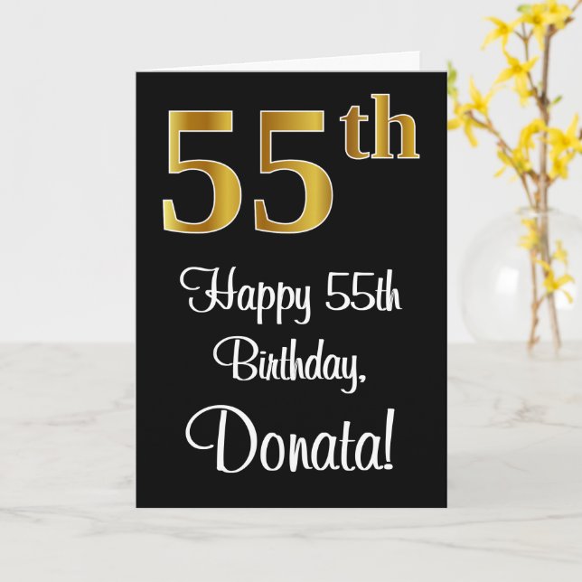 55th Birthday ~ Elegant Luxurious Faux Gold Look # Card (Yellow Flower)