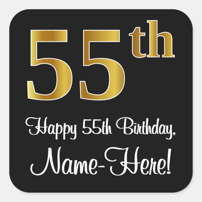 55th Birthday – Elegant Luxurious Faux Gold Look # Square Sticker (Front)