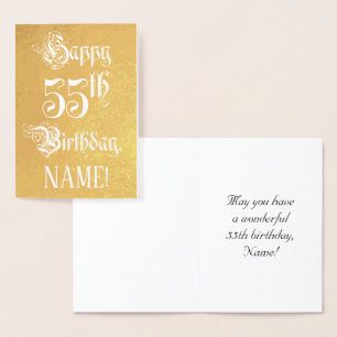 55th Birthday: Elegant, Ornate Script; Custom Name Foil Card