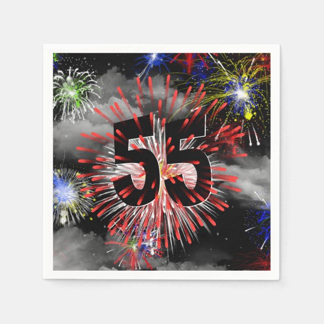 55th Birthday Fireworks In Clouds Napkins (Front)