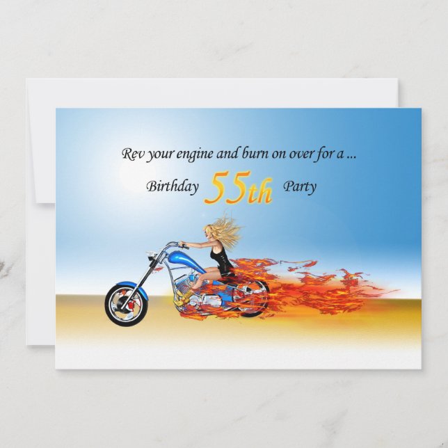 55th birthday Flaming motorcycle party invitation (Front)